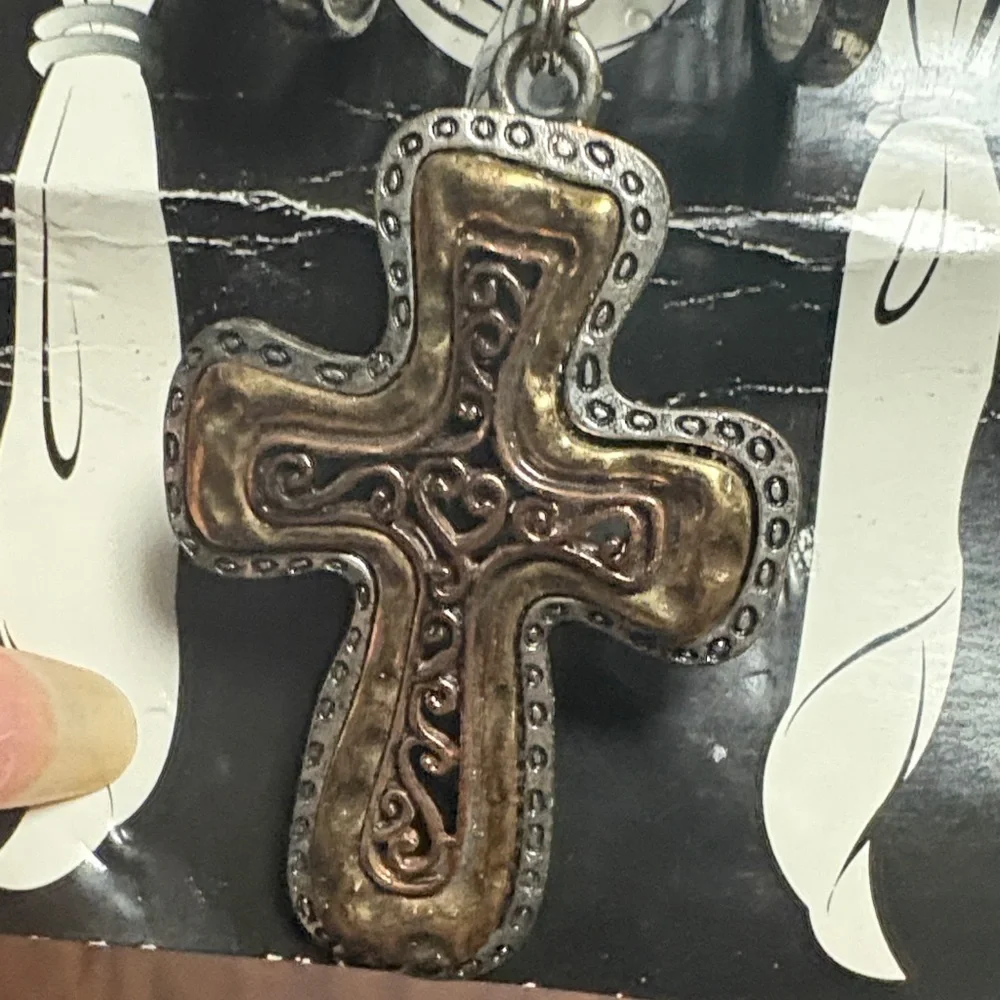 Vintage 90s Howard’s Scarf Accent Silver and Bronze Cross
